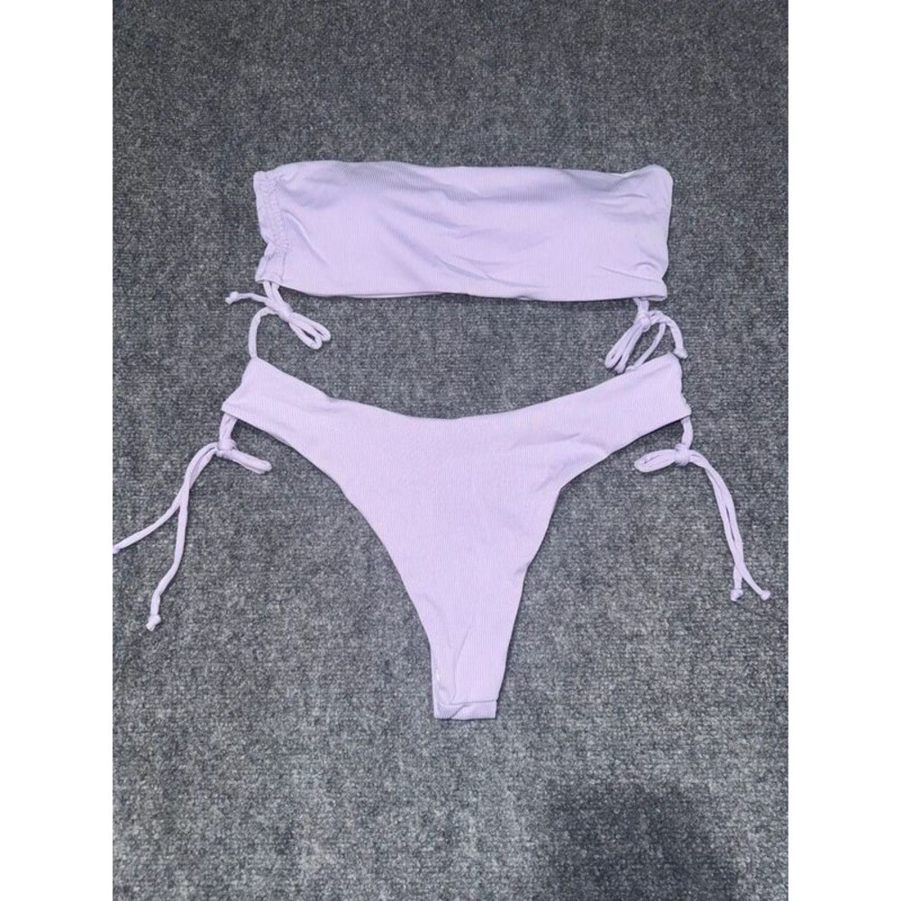 Lavender Ribbed Bandeau Bikini Set XL